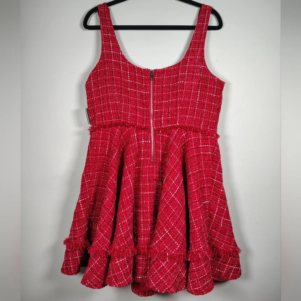 NWT-Altar'd State Chic Red Tweed Ruffled Mini Dress Size XL - Picture 2 of 9